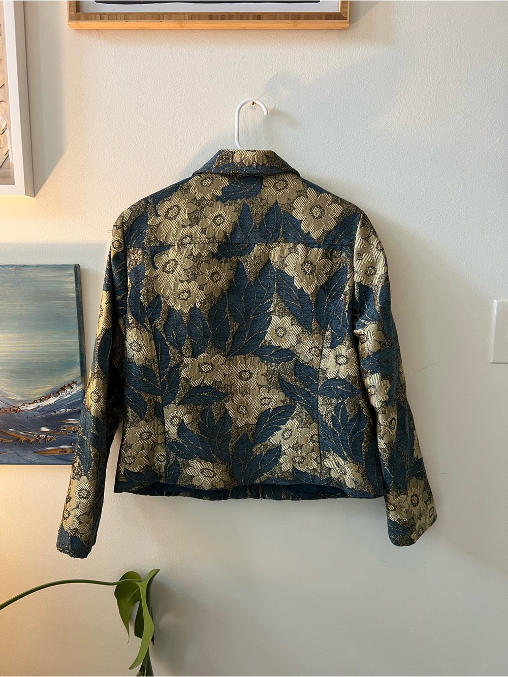 Erin London Brocade Tapestry Floral Jacket L Teal Gold Grandmacore - Picture 3 of 4